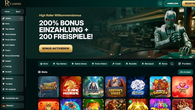 RX Casino Spieloberfläche